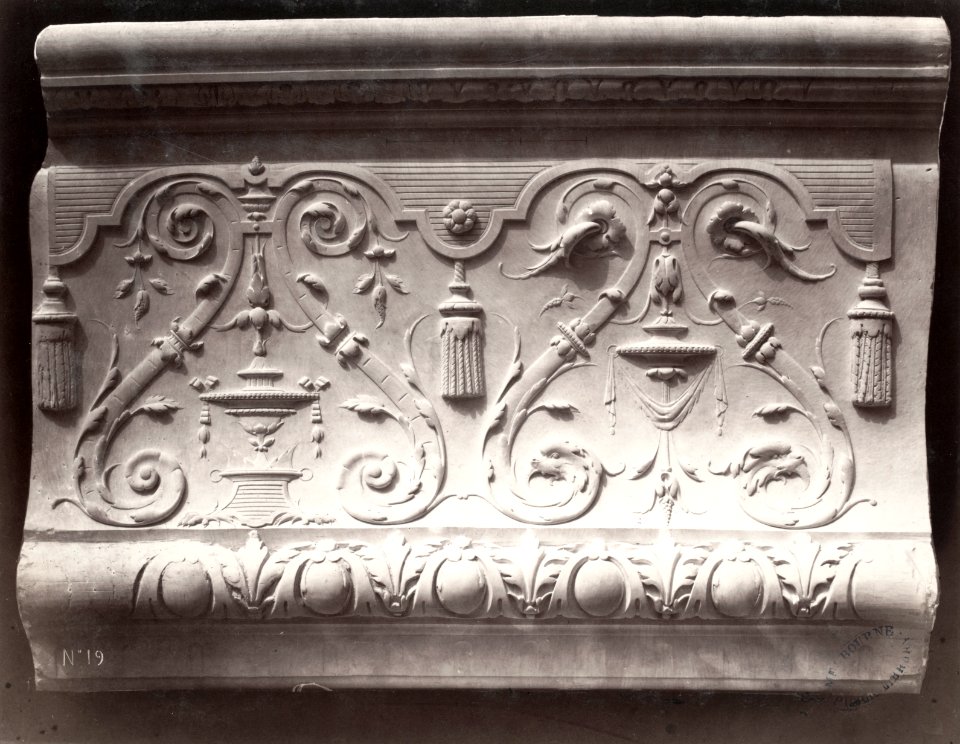 Charles Marville, Théâtre du Vaudeville - detail of frieze II, ca. 1853–70