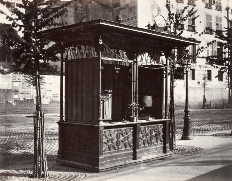 Charles Marville, Trink halles Cie Fonrobert Débit des boissons gazeuses, ca. 1865