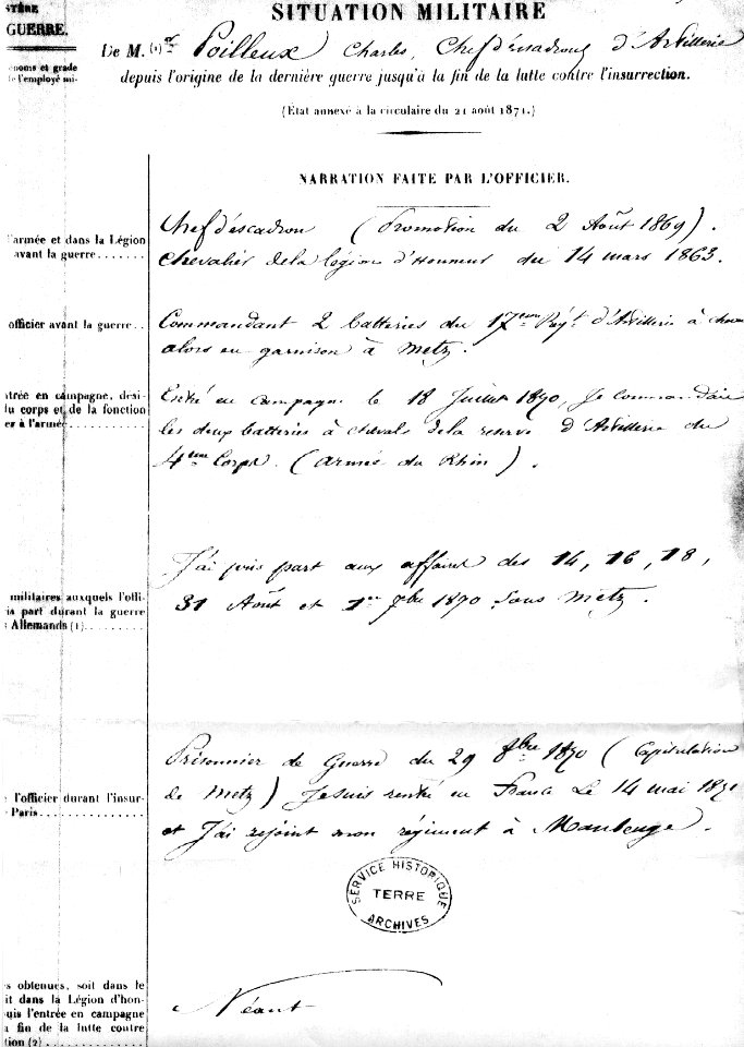 Charles Poilleux-Situation militaire guerre de 1870