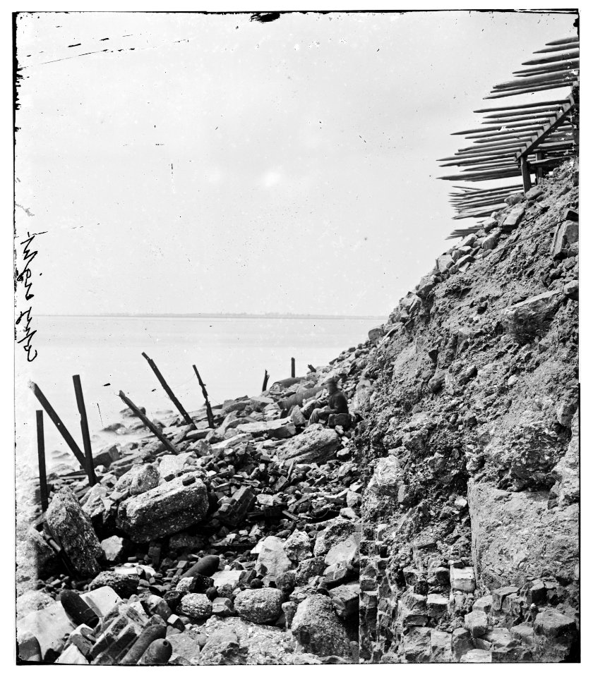 Charleston, South Carolina. Exterior view of Fort Sumter showing result of bombardment from August 17 to September 23, 1863 and chevaux-de-frise for protection against assault LOC cwpb.02296