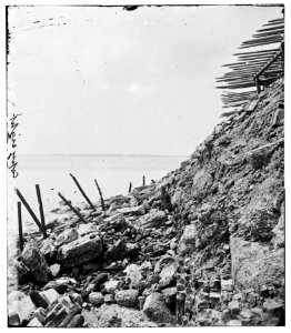 Charleston, South Carolina. Exterior view of Fort Sumter showing result of bombardment from August 17 to September 23, 1863 and chevaux-de-frise for protection against assault LOC cwpb.02296