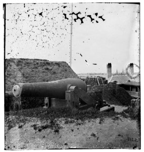 Charleston, South Carolina. Interior view of Castle Pinckney, Charleston Harbor. City in the distance LOC cwpb.02437