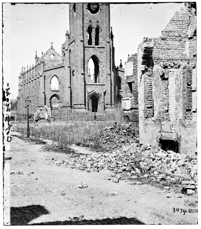 Charleston, South Carolina. Roman Catholic Cathedral of St. John and St. Finbar (Broad and Legare Streets) destroyed in the fire of December 1861. (front view) LOC cwpb.02344