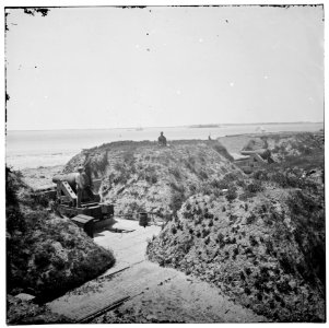 Charleston, South Carolina (vicinity). Interior of Fort Moultrie, looking towards Fort Sumter. (Morris Island) LOC cwpb.03104