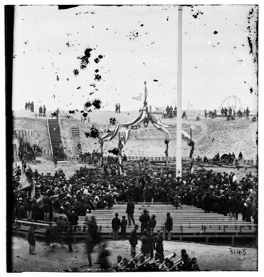 Charleston, South Carolina. Flag-raising ceremony at Fort Sumter. Awaiting the arrival of Gen. Anderson and invited guests to inaugurate the ceremony of raising the flag LOC ppmsc.03298