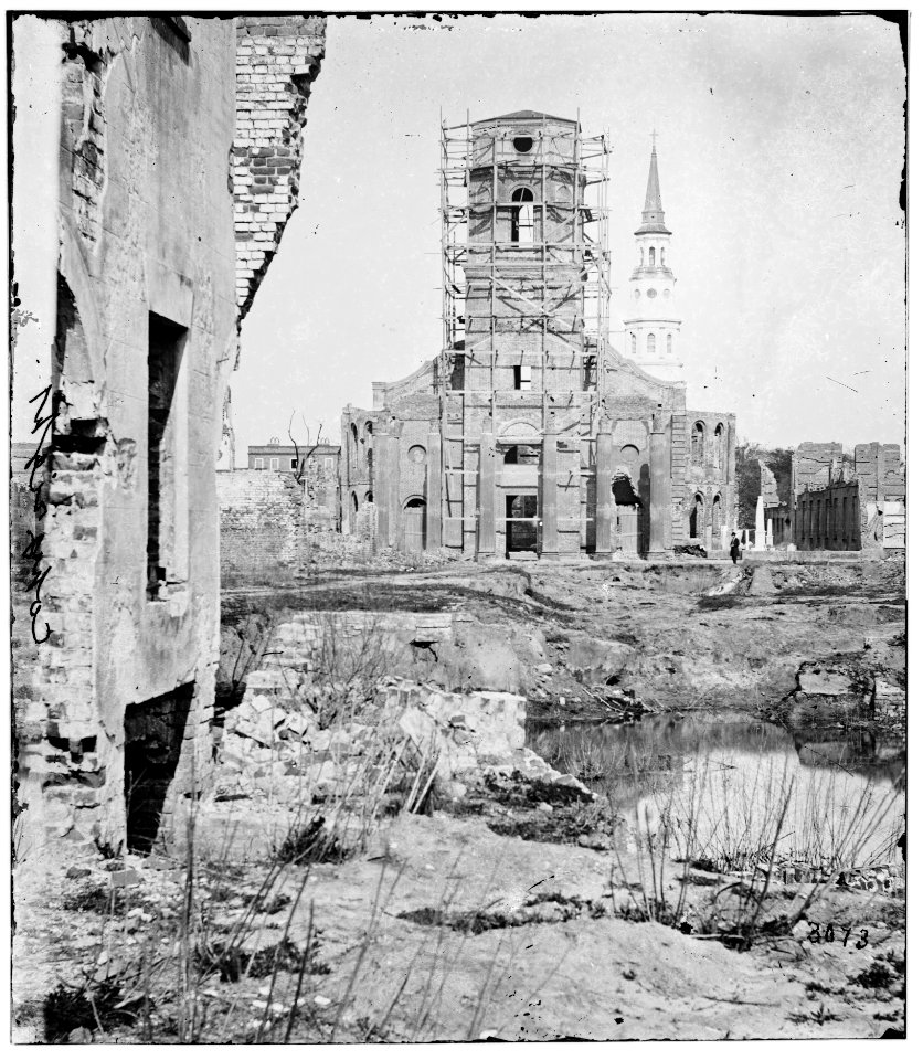 Charleston, South Carolina. Ruins of Circular church, St. Philips Church in the distance LOC cwpb.02343