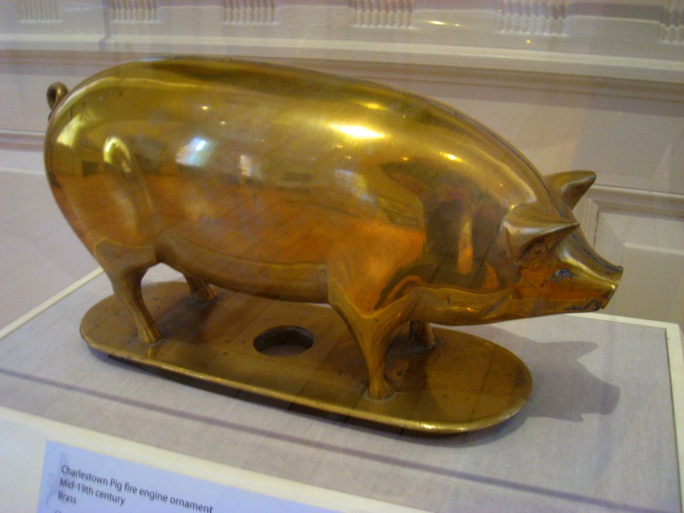 Charlestown Pig fire engine ornament, mid 1800s - Old State House Museum, Boston, MA - IMG 6680