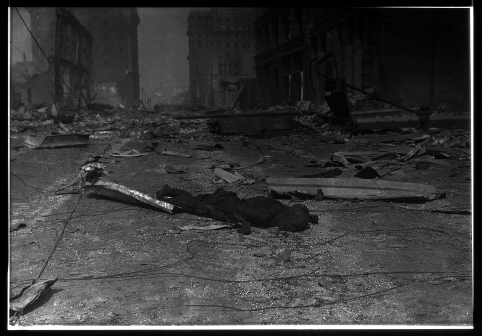 Charred corpse of a victim of the 1906 San Francisco earthquake and fire LOC agc.7a55033