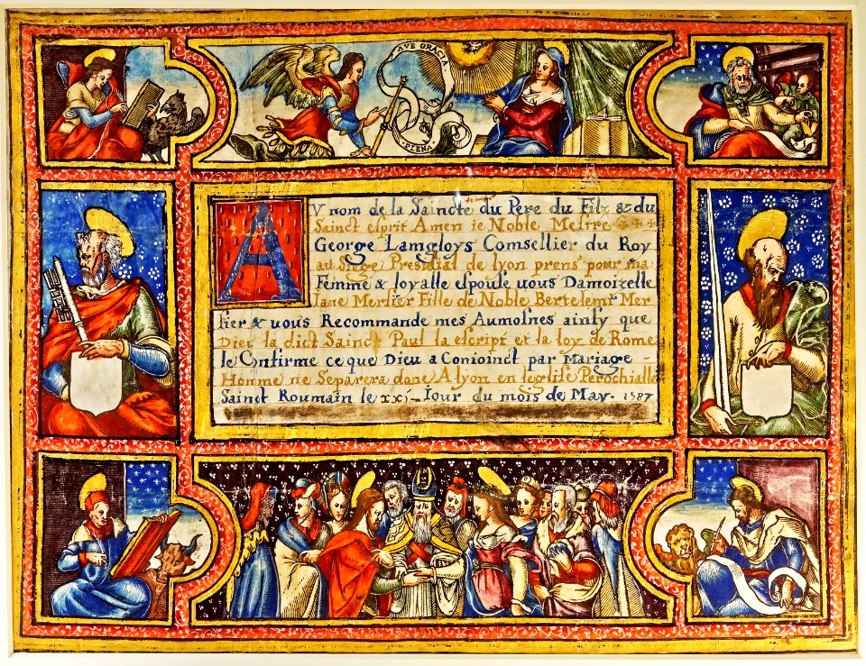 Charte de mariage de George Lamgloys et de Jane Mersier - 1587