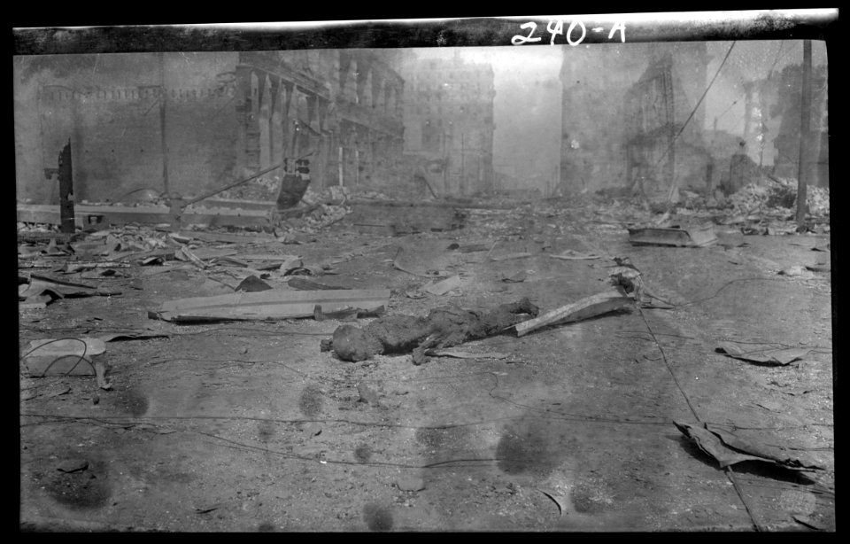 Charred corpse of a victim of the 1906 San Francisco earthquake and fire LOC agc.7a09018