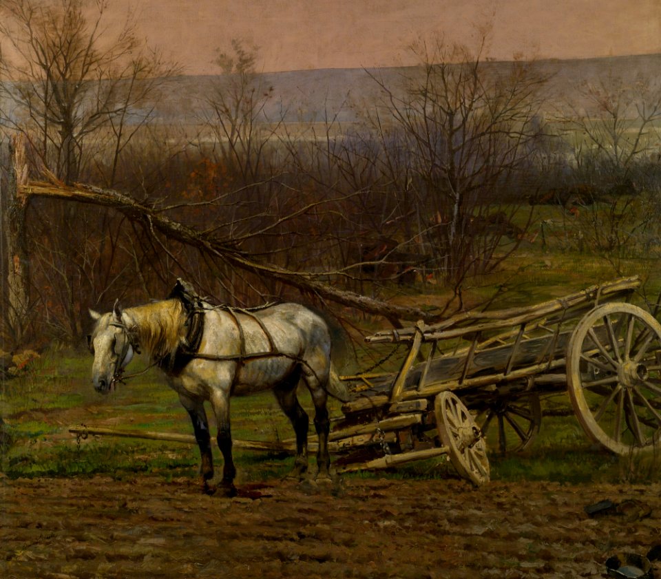 Charrette attelée d'un cheval blanc, fragment du panorama de La Bataille de Champigny