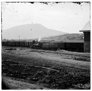 Chattanooga, Tenn. U.S. military train at depot; Lookout Mountain in background LOC cwpb.02118