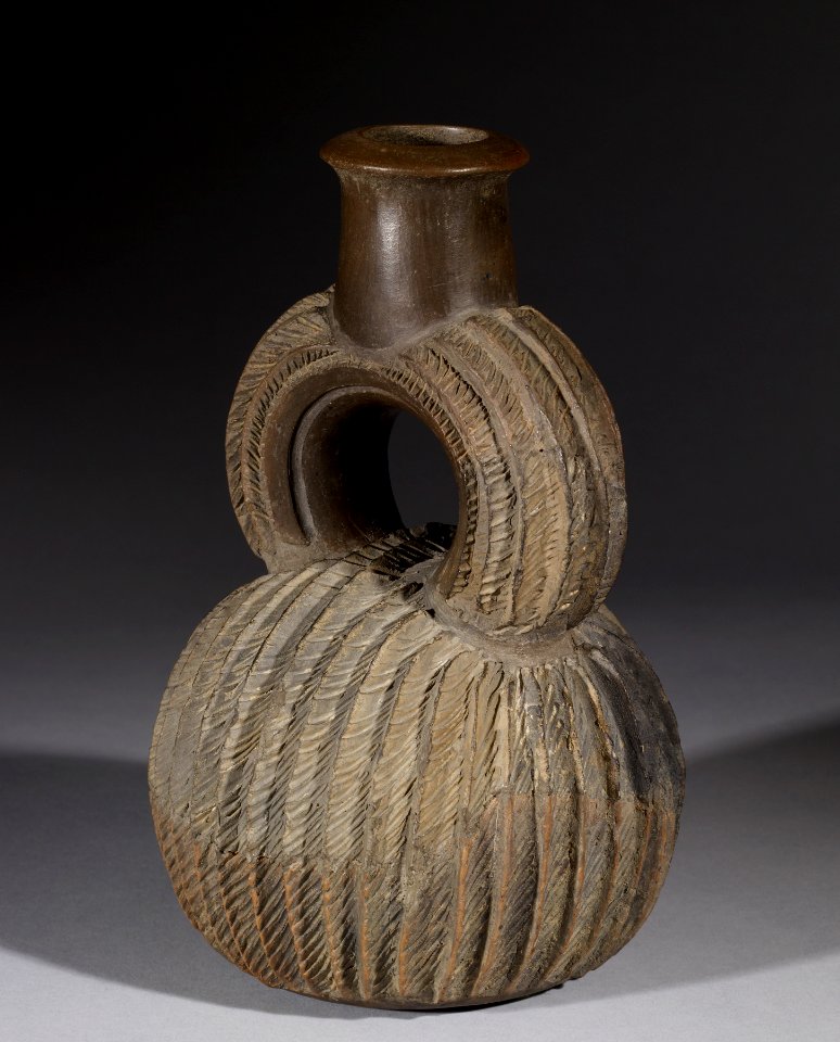 Chavín - Stirrup-spout Vessel with Ridged Surface - Walters 482861 - Three Quarter