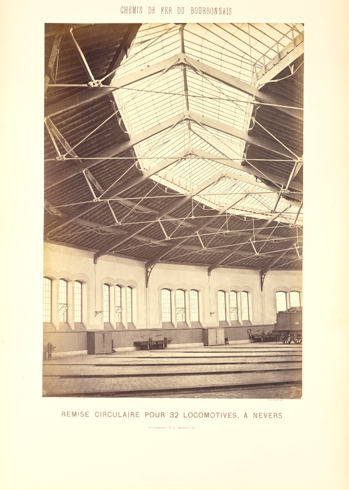 Chemin de Fer du Bourbonnais. Moret-Nevers-Vichy. 1860 - 1863. - 29 - Remise circulaire pour 32 Locomotives, à Nevers (Deuxième Vue intérieure)