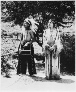 Cherokee boy and girl in costume on reservation, North Carolina, 06-1939 - NARA - 513344 photo