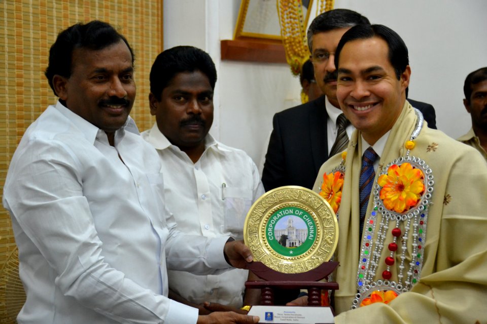 Chennai Sister City Mayor Julian Castro met with Chennai Corporation Mayor Saidai Duraiswami in Chennai