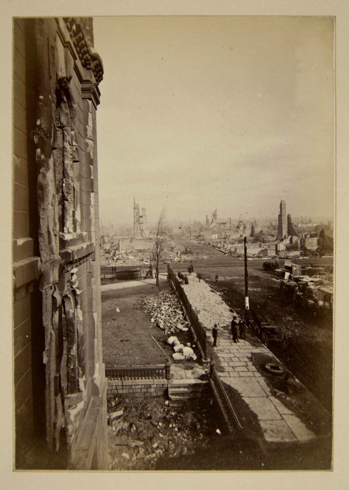 Chicago Fire of 1871, From Court House Steps North on Clark St. (NBY 1423)