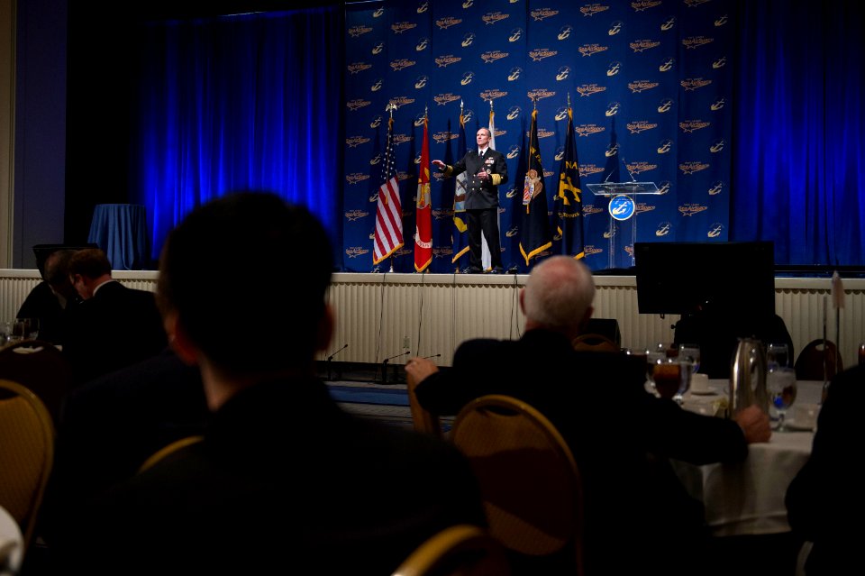 Chief of Naval Operations Adm. Jonathan Greenert delivers remarks at the Navy League's Sea-Air-Space Exposition in National Harbor, Md., April 8, 2013 130408-N-WL435-614