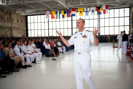 Chief of Naval Operations U.S. Navy Adm. Jonathan W. Greenert, foreground, speaks to Sailors at an all-hands call at Naval Air Station Jacksonville, Fla., May 3, 2013 130503-N-WL435-220 photo