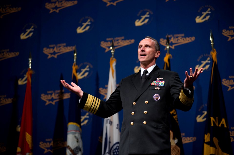 Chief of Naval Operations Adm. Jonathan Greenert delivers remarks at the Navy League's Sea-Air-Space Exposition in National Harbor, Md., April 8, 2013 130408-N-WL435-571
