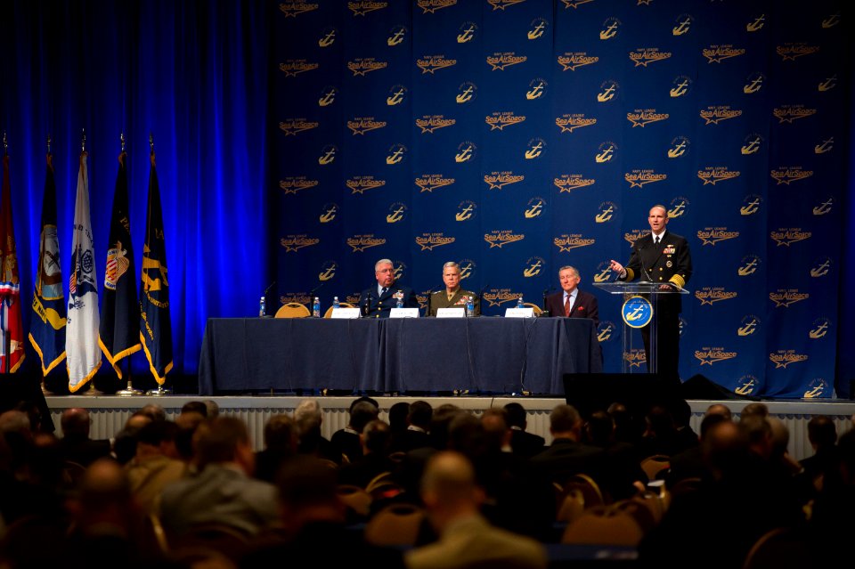 Chief of Naval Operations Adm. Jonathan Greenert delivers remarks at the Navy League's Sea-Air-Space Exposition in National Harbor, Md., April 8, 2013 130408-N-WL435-302