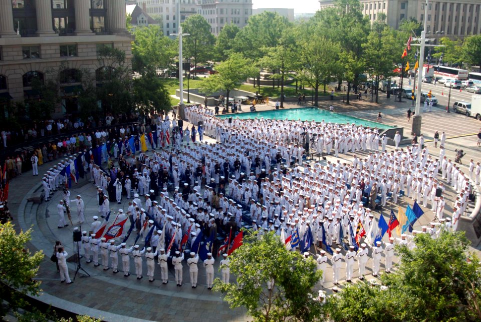 Chief of Naval Operations (CNO) Adm. Gary Roughead places a wreath during a ceremony at the U.S. Navy Memorial commemorating the 68th anniversary of the Battle of Midway