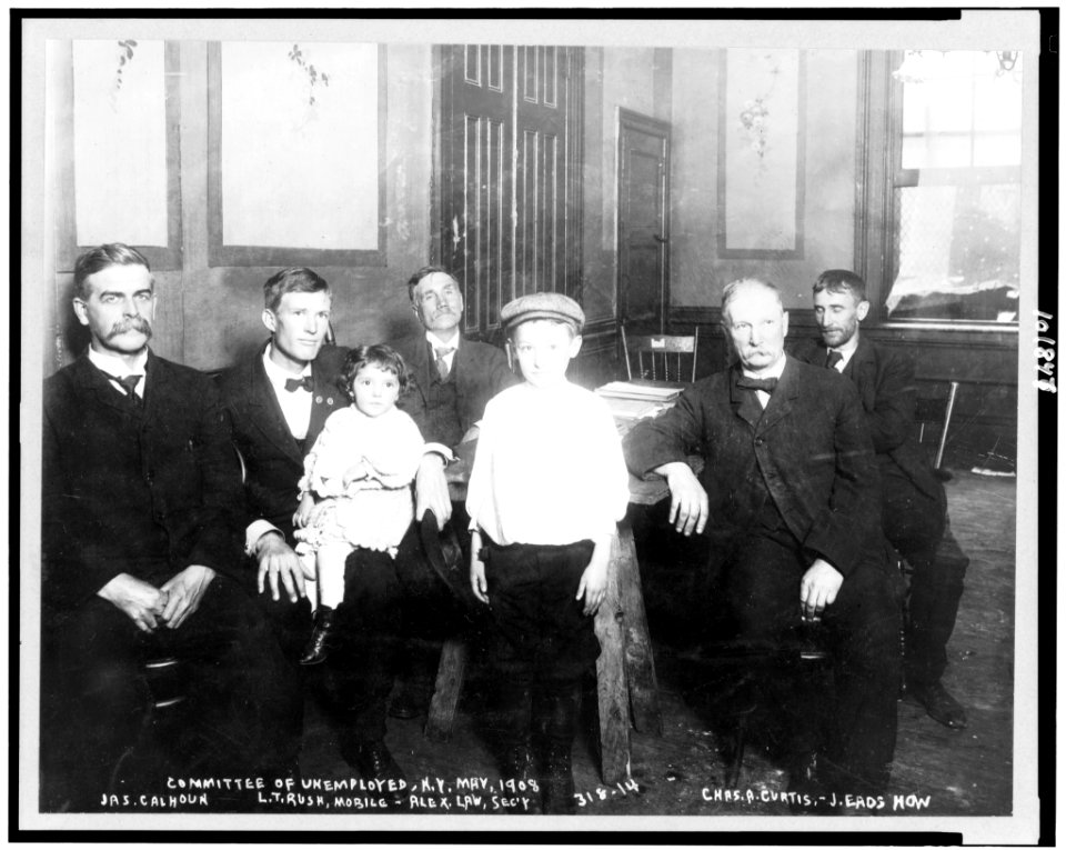 Committee of unemployed, N.Y. May 1908, Jas. Calhoun, L.T. Rush, Mobile, Alex Law, Sec'y, Chas A. Curtis, J. Eads How LCCN91706534