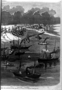 Commodore Farragut's squadron and Captain Porter's mortar fleet entering the Mississippi River LCCN96512015