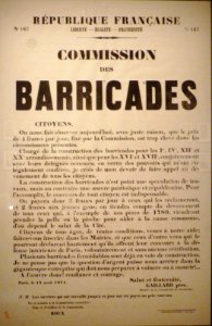 Commune de Paris affiche sur le travail aux barricades