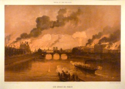 Commune de Paris 24 mai les incendies vus de la Seine