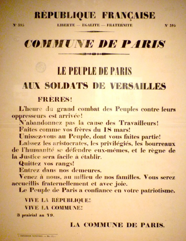 Commune de Paris appel aux soldats versaillais