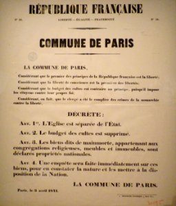 Commune de Paris décret du 3 avril 1871 sur la séparation