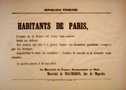 Commune de Paris proclamation de Mac-Mahon