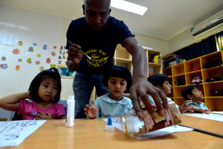 Community relations event at Regional Institute for Active Learning in Bahrain 121114-N-PF210-133