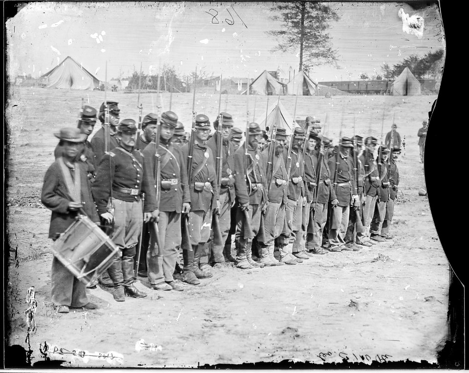 Company of Infantry on parade. Part of 6th Maine Infantry after battle of Fredericksburg. At time of the charge... - NARA - 524587