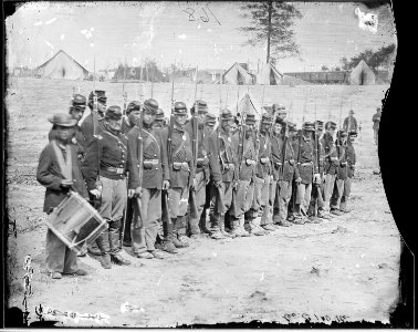 Company of Infantry on parade. Part of 6th Maine Infantry after battle of Fredericksburg. At time of the charge... - NARA - 524587