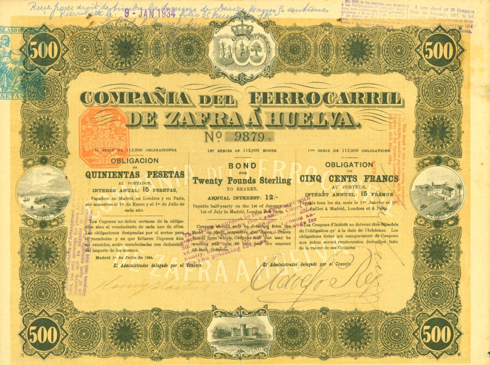 Comp. del Ferrocarril de Zafra á Huelva 1884