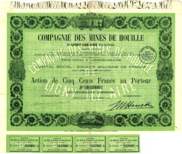 Compagnie des mines de Ligny-lès-Aire - Action de cinq cent francs