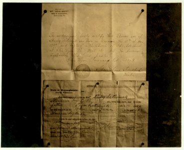 Comparison of Baptisimal Record and Age Certificate of Stanley Letuvinak (American name, Thomas Long). Born according to baptismal record May 10, 1897; date of birth given in age certificate LOC nclc.01149