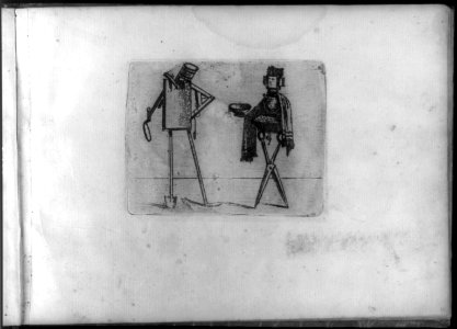Composite figures in cubist and surrealistic style composed of materials such as chain links, tubes, sieves and tennis racquets LCCN2005679986