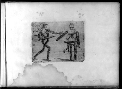 Composite figures in cubist and surrealistic style composed of materials such as chain links, tubes, sieves and tennis racquets LCCN2005680713