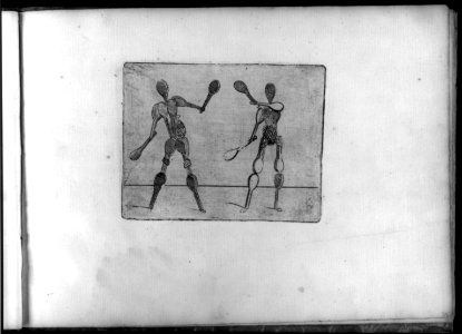 Composite figures in cubist and surrealistic style composed of materials such as chain links, tubes, sieves and tennis racquets LCCN2005680723