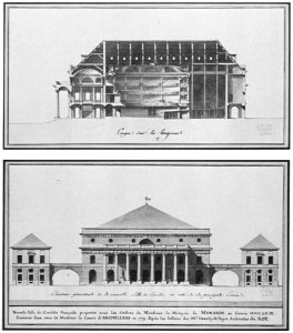 Comédie-Française (Odéon) section and elevation, final project by de Wailly and Peyre 1778 - Mead 1991 p47