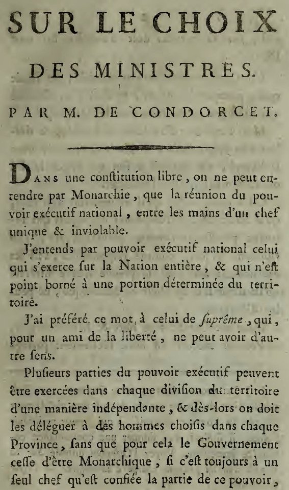 Condorcet - Sur le choix des ministres (page 1 crop)