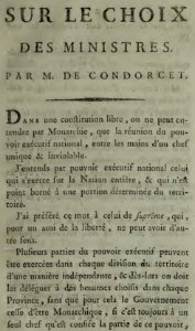 Condorcet - Sur le choix des ministres (page 1 crop)