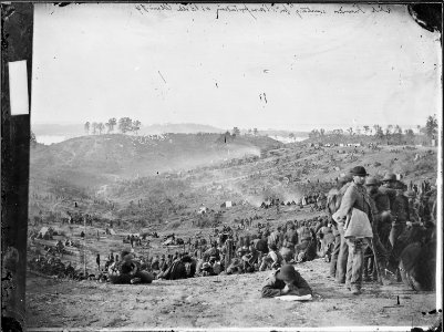 Confederate prisoners awaiting transportation, Belle Plain, Va - NARA - 527662 photo