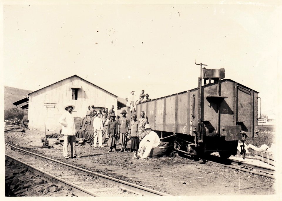 Congo Railways - Matadi - the train station staff with native workers