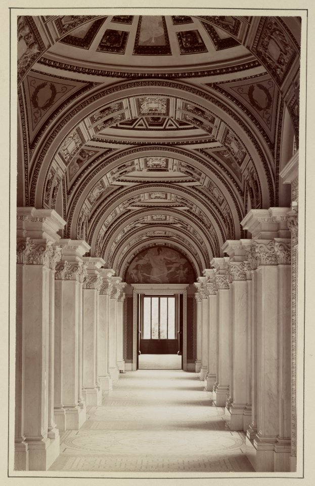 Congressional Library. First floor, northwest corridor, looking towards mural of Calliope LCCN2013646329