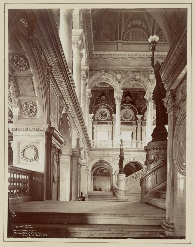 Congressional Library. View looking north through grand stair hall, from south corridor - Handy, ph. LCCN2013646345