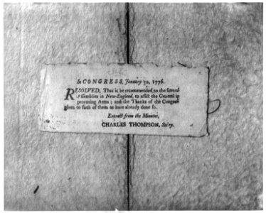 Congressional Resolve, Jan. 30, 1776, to assist New England in procuring arms LCCN2005696232